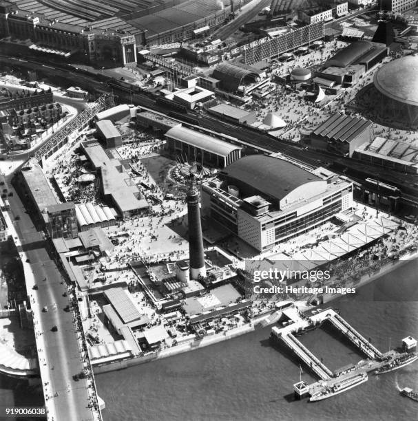 Crowds around the Royal Festival Hall on the Festival of Britain site, Lambeth, London, May 1951.