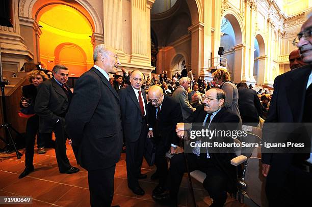 Professor Umberto Eco with ex Rettore Fabio Roversi Monaco during the ceremony of nomination "Professor Emerito" of the Universita di Bologna att...