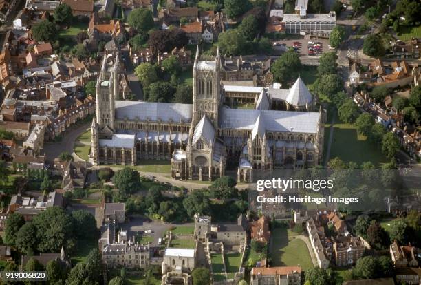 Lincoln Cathedral, Lincolnshire, 1999. Aerial view from the south. The cathedral was founded in the late 11th century by Bishop Remigius and is an...