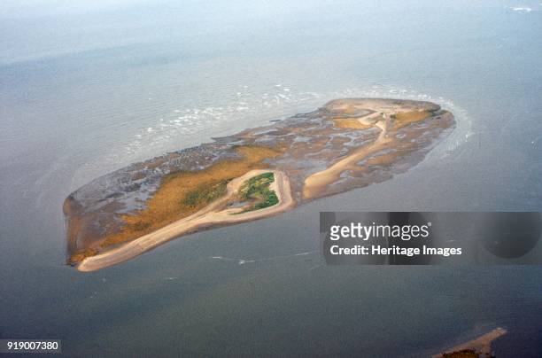 Stert Island, near Burnham on Sea, Somerset, 1970. It was attached to the Steart Peninsula until 1798, when the sea broke through. It is now a nature...