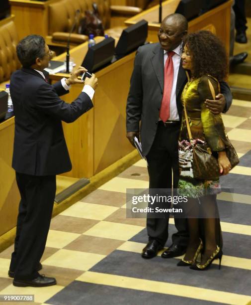 Cyril Ramaphosa poses for a portrait with Lindiwe Sisulu after he was sworn in as the new president of the Republic of South Africa in Parliament on...