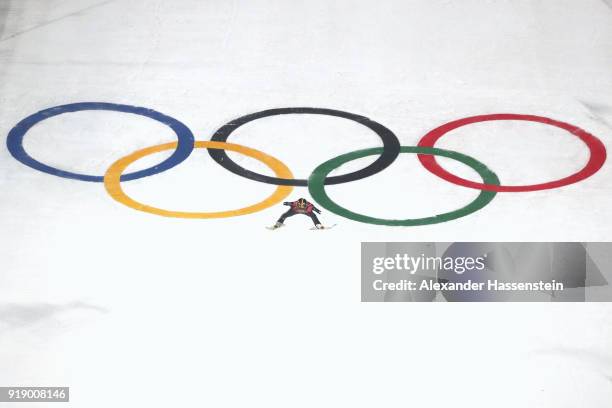 Andreas Wellinger of Germany competes during the Ski Jumping Men's Large Hill Individual Qualification at Alpensia Ski Jumping Center on February 16,...