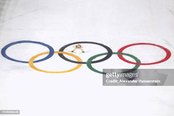 Noriaki Kasai of Japan competes during the Ski Jumping Men's Large Hill Individual Qualification at Alpensia Ski Jumping Center on February 16, 2018...