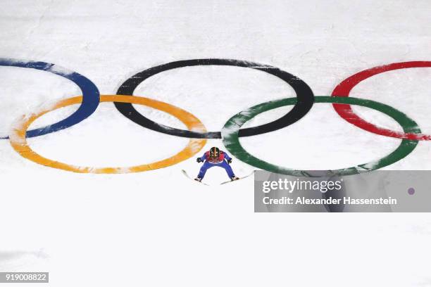 Of Germany competes during the Ski Jumping Men's Large Hill Individual Qualification at Alpensia Ski Jumping Center on February 16, 2018 in...