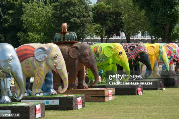 Elephant Parade, Royal Hospital, Chelsea, London, 2010. The Elephant Parade was an open air art exhibition of decorated elephant statues. Contributed...