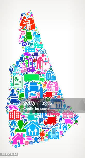 new hampshire moving and relocation vector icon pattern - movers packing stock illustrations