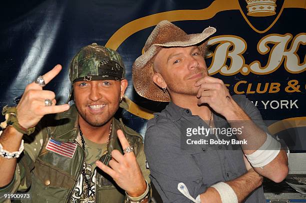 Preston Brust and Chris Lucas of LoCash Cowboys backstage at at B.B. King Blues Club & Grill on October 14, 2009 in New York City.