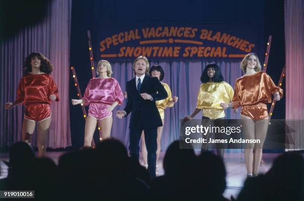 Leysin, Switzeland - French singer Claude Francois on the set of a tv show in the BBC studios one day before his death - singing and dancing with his...