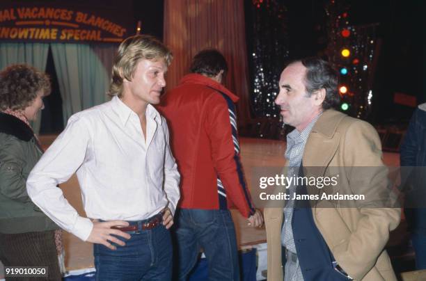 Leysin, Switzeland - French singer Claude Francois on the set of a tv show in the BBC studios one day before his death - with french singer Charles...