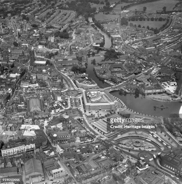Derby city centre, Derbyshire, 1961. In the centre of the picture is the Derby Council House, completed in 1949, with the River Derwent to the right.