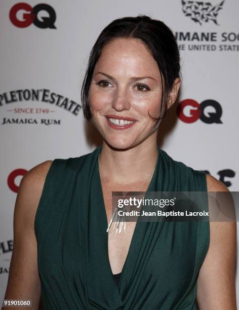 Jorja Fox arrives at the NSF, The Human Society, and the GQ Magazine Benefit to stop puppy mills on September 22, 2009 in Los Angeles, California.