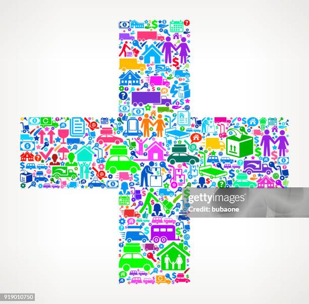 plus moving and relocation vector icon pattern - movers packing stock illustrations