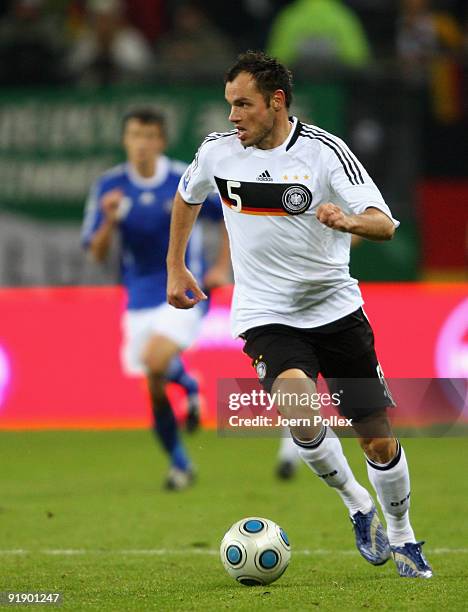 Heiko Westermann of Germany plays the ball during the FIFA 2010 World Cup Group 4 Qualifier match between Germany and Finland at the HSH Nordbank...