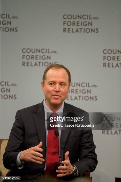 House Intelligence Ranking Member Adam Schiff speaks at the Council On Foreign Relations with Andrea Mitchell, Chief Foreign Affairs Correspondent at...