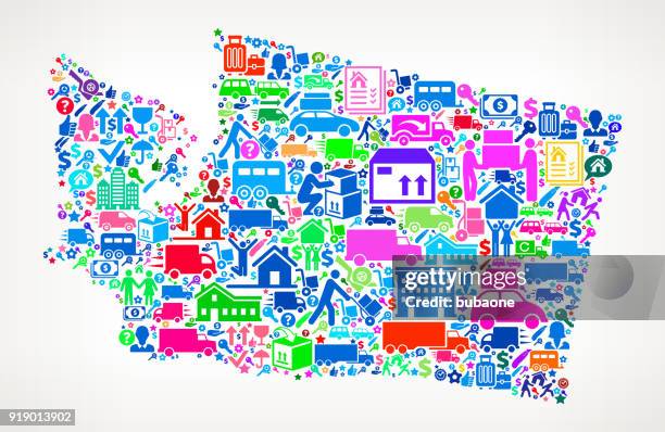 washington moving and relocation vector icon pattern - movers packing stock illustrations
