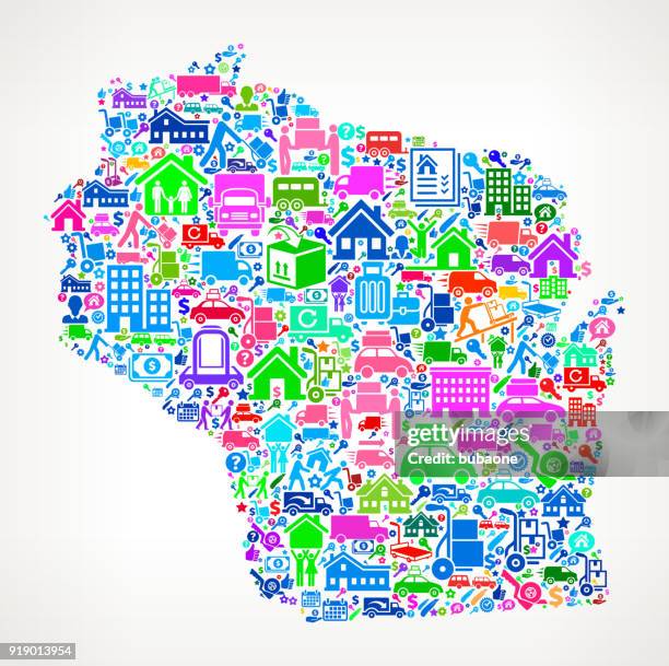 wisconsin moving and relocation vector icon pattern - movers packing stock illustrations