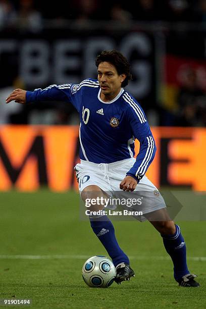 Jari Litmanen of Finland runs with the ball during the FIFA 2010 World Cup Group 4 Qualifier match between Germany and Finland at the HSH Nordbank...