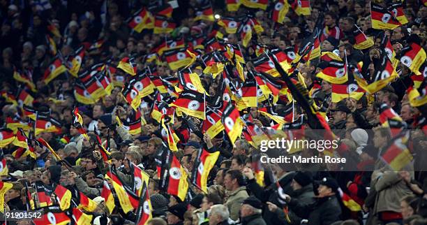 Supporters of Germany seen during the FIFA 2010 World Cup Group 4 Qualifier match between Germany and Finland at the Hamburg Arena on October 14,...