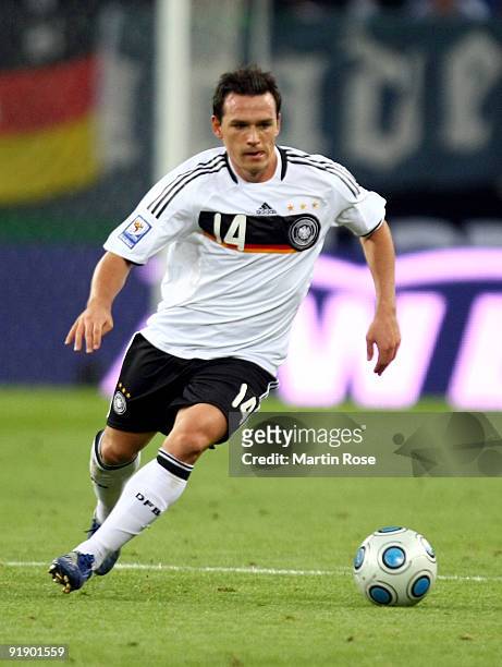 Piotr Trochowski of Germany runs with the ball during the FIFA 2010 World Cup Group 4 Qualifier match between Germany and Finland at the Hamburg...