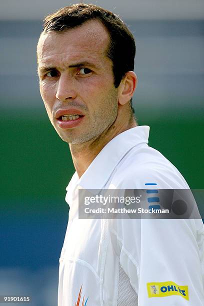 Radek Stepanek of the Czech Republic plays Stanilas Wawrinka of Switzerland during day five of the 2009 Shanghai ATP Masters 1000 at Qi Zhong Tennis...
