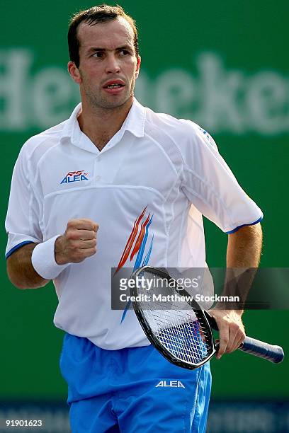 Radek Stepanek of the Czech Republic celebrates a point against Stanilas Wawrinka of Switzerland during day five of the 2009 Shanghai ATP Masters...