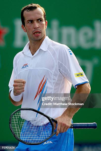 Radek Stepanek of the Czech Republic celebrates a point against Stanilas Wawrinka of Switzerland during day five of the 2009 Shanghai ATP Masters...