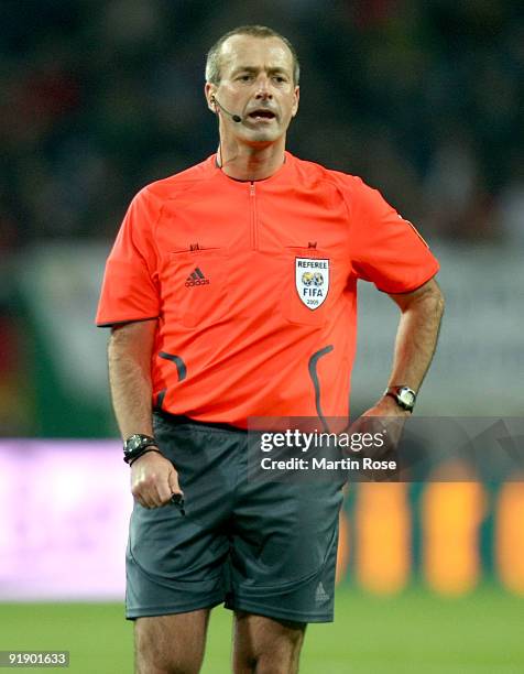 Referee Martin Atkinson of Great Britain poses during the FIFA 2010 World Cup Group 4 Qualifier match between Germany and Finland at the Hamburg...