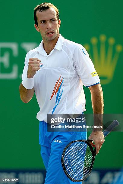 Radek Stepanek of the Czech Republic celebrates a point against Stanilas Wawrinka of Switzerland during day five of the 2009 Shanghai ATP Masters...