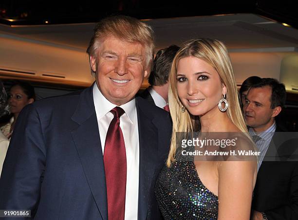 Donald Trump and Ivanka Trump attend the "The Trump Card: Playing to Win in Work and Life" book launch celebration at Trump Tower on October 14, 2009...