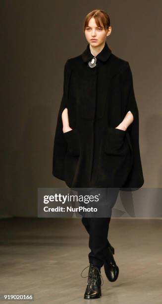 Models are presenting a new Autumn/Winter 2018 collection of Bora Aksu during London Fashion Weak in the Store Studios showspace in London on the...