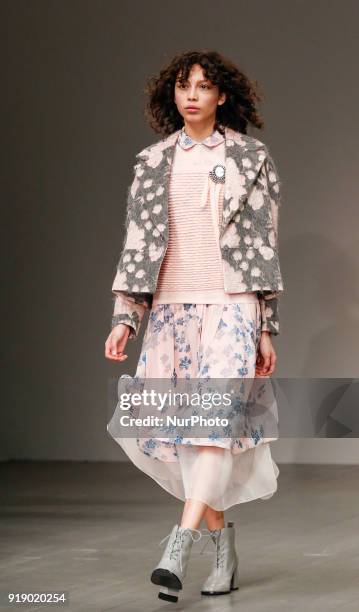 Models are presenting a new Autumn/Winter 2018 collection of Bora Aksu during London Fashion Weak in the Store Studios showspace in London on the...