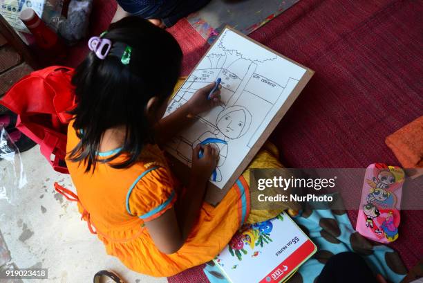 Bangladeshi children participants the Child art competition to celebrating International Mother Language Day in Dhaka, Bangladesh. On February 16,...