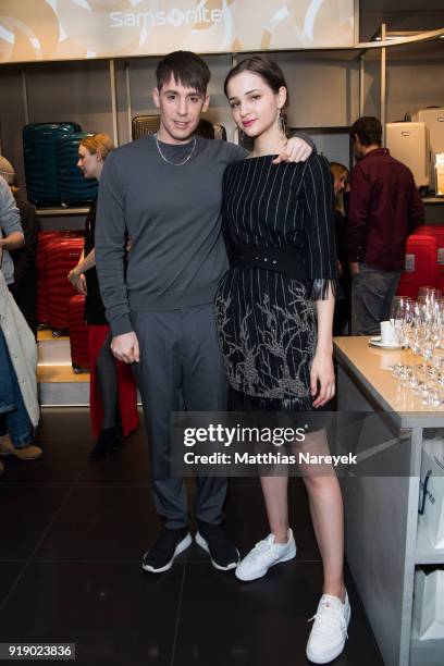 Kilian Kerner and Lisa Vicari attend the Kater-Imbiss hosted by Samsonite and Kilian Kerner on February 16, 2018 in Berlin, Germany.