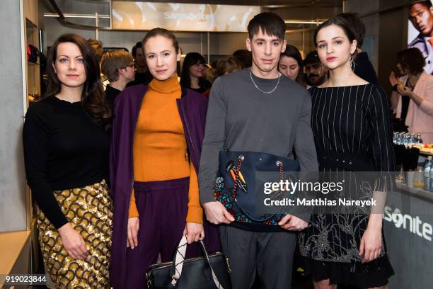 Alice Dwyer, Alina Levshin, Kilian Kerner and Lisa Vicari attends the Kater-Imbiss hosted by Samsonite and Kilian Kerner on February 16, 2018 in...