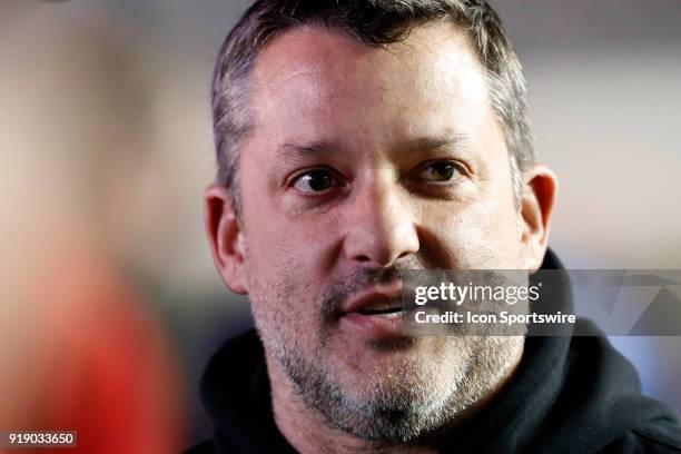 Team owner Tony Stewart prior to the Can-Am Duels Monster Energy NASCAR Cup Series races on February 15 at the Daytona International Speedway in...