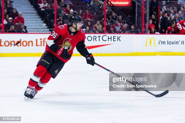 Ottawa Senators Right Wing Colin White tracks the play during third period National Hockey League action between the Buffalo Sabres and Ottawa...