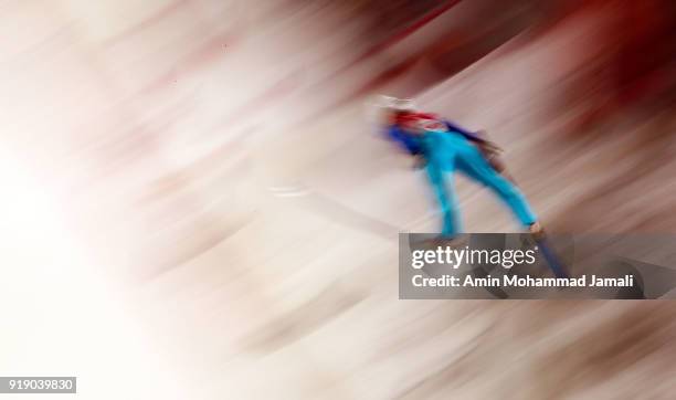 Cestmir Kozisek of the Czech Republic competes during the Ski Jumping Men's Large Hill Individual Qualification at Alpensia Ski Jumping Center on...