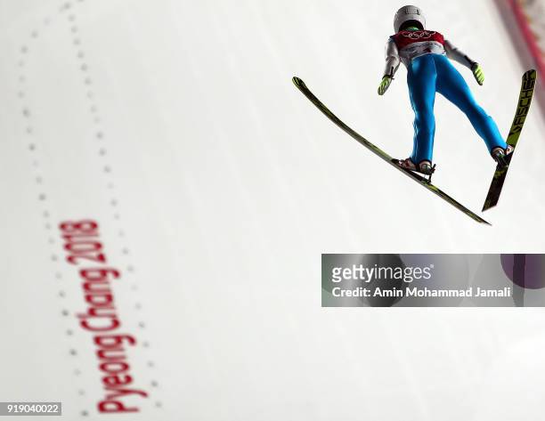 Cestmir Kozisek of the Czech Republic competes during the Ski Jumping Men's Large Hill Individual Qualification at Alpensia Ski Jumping Center on...