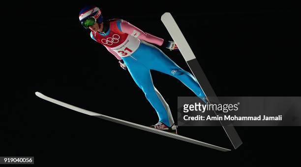 Cestmir Kozisek of the Czech Republic competes during the Ski Jumping Men's Large Hill Individual Qualification at Alpensia Ski Jumping Center on...