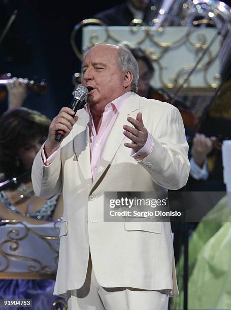 Radio personality Alan Jones performs alongside musician Andre Rieu during a live perform at Acer Arena on October 15, 2009 in Sydney, Australia.