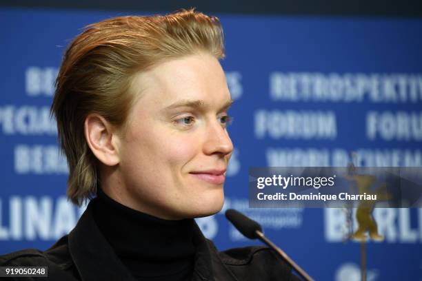 Freddie Fox poses at the 'Black 47' press conference during the 68th Berlinale International Film Festival Berlin at Grand Hyatt Hotel on February...