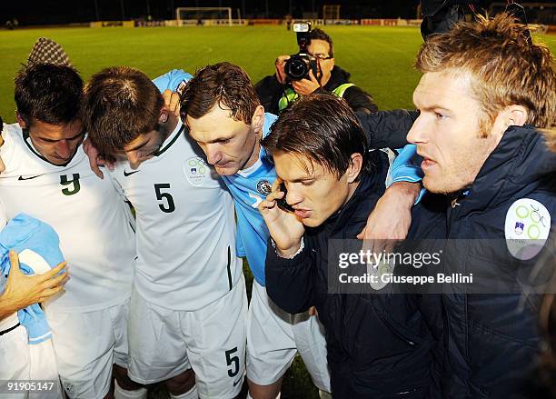 The players of Slovenia after the match waiting the end of the match between Polonia and Slovacchia the FIFA 2010 World Cup Group 3 Qualifying match...