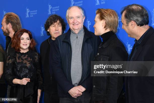 Hugo Weaving, Sarah Greene, Stephen Rea, Jim Broadbent, Freddie Fox and Moe Dunford pose at the 'Black 47' photo call during the 68th Berlinale...