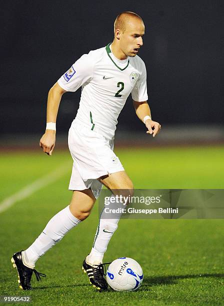 Miso Brecko of Slovenia in action during the FIFA 2010 World Cup Group 3 Qualifying match between San Marino and Slovenia at Stadio Olimpico on...