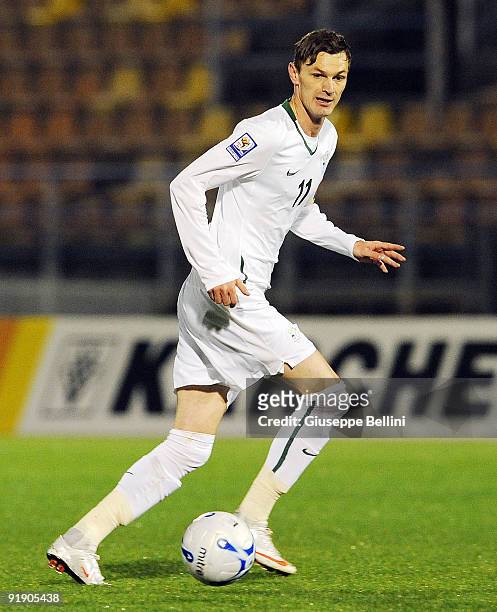 Milivoje Novakovic of Slovenia in action during the FIFA 2010 World Cup Group 3 Qualifying match between San Marino and Slovenia at Stadio Olimpico...