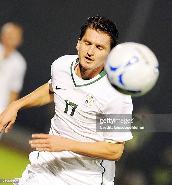 Andraz Kirm of Slovenia in action during the FIFA 2010 World Cup Group 3 Qualifying match between San Marino and Slovenia at Stadio Olimpico on...