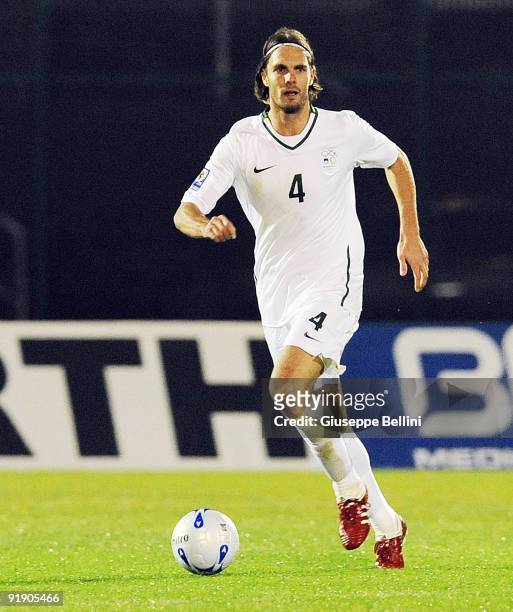 Marko Suler of Slovenia in action during the FIFA 2010 World Cup Group 3 Qualifying match between San Marino and Slovenia at Stadio Olimpico on...