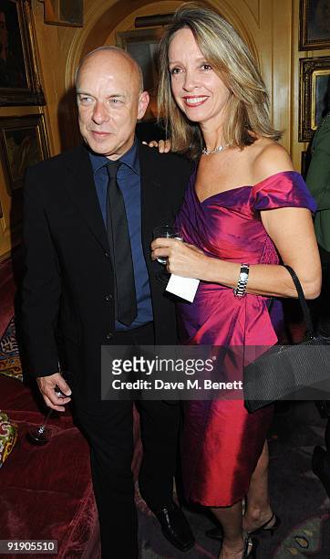 Brian Eno and Sabrina Guinness attend the Brioni fragrance launch dinner hosted by Andrea Perrone and Bryan Ferry, at Annabel's Restaurant on October...