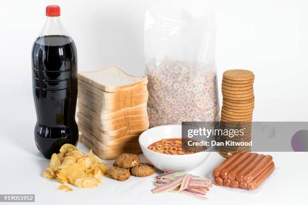 Photo illustration of 'Ultra Processed' foods on February 16, 2018 in London, England. A recent study by a team at the Sorbonne in Paris has...