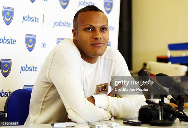 Younes Kaboul during a Portsmouth press conference at their Eastleigh training ground on October 15, 2009 in Eastleigh, England.